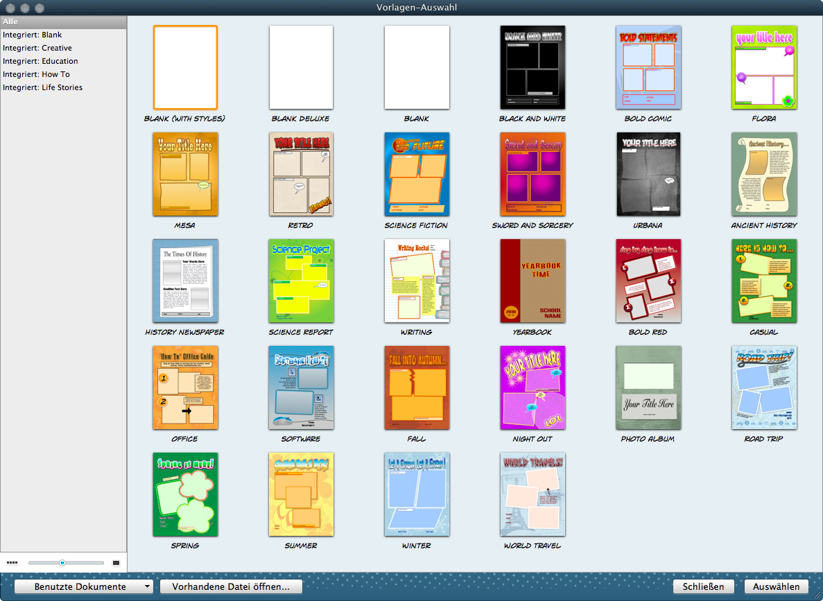 Vorlagen von Comic Life