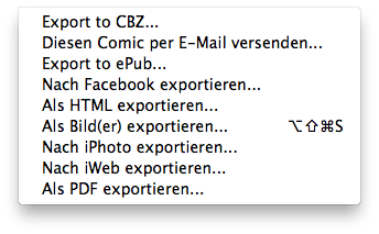 Ergebnis exportieren wie PDF, eMail, Facebook, ePub etc.
